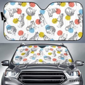 Siberian Husky And Colorful Circle Pattern Car Auto Sun Shade