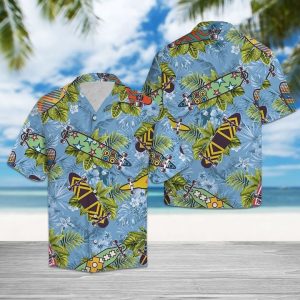 Skateboard Tropical Hawaiian Shirt Summer Button Up