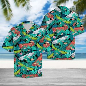 Skateboard Tropical Hawaiian Shirt Summer Button Up