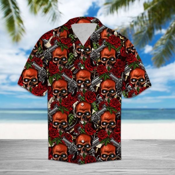 Skull Rose Hawaiian Shirt Summer Button Up