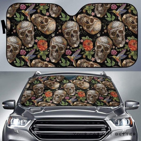 Skull Rose Humming Bird Flower Pattern Car Auto Sun Shade