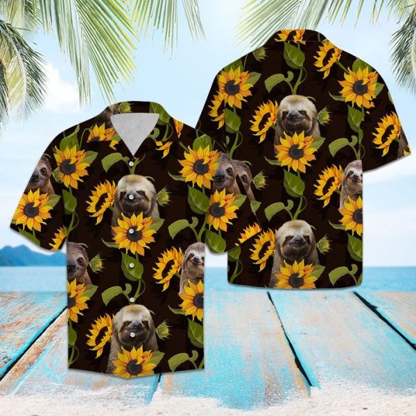 Sloth Sunflower Hawaiian Shirt Summer Button Up