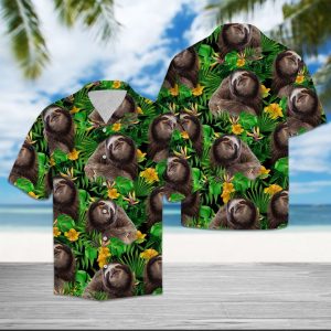 Sloth Tropical Wild Flower Hawaiian Shirt Summer Button Up