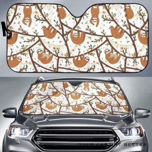 Sloths Hanging On The Tree Pattern Car Auto Sun Shade