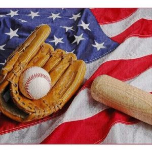 Sport, Baseball, Glove, And Bat On American Flag Jigsaw Puzzle Set