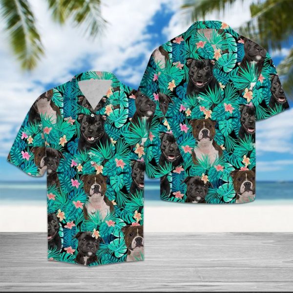 Staffordshire Bull Terrier Tropical Hawaiian Shirt Summer Button Up