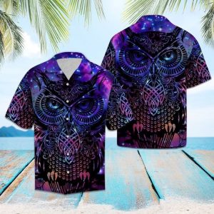 Starry Owl Hawaiian Shirt Summer Button Up