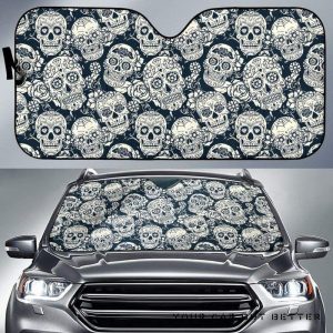 Sugar Skull Black White Pattern Car Auto Sun Shade