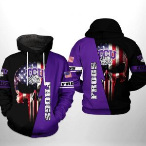 Tcu Horned Frogs NCAA US Flag Skull 3D Printed Hoodie/Zipper Hoodie