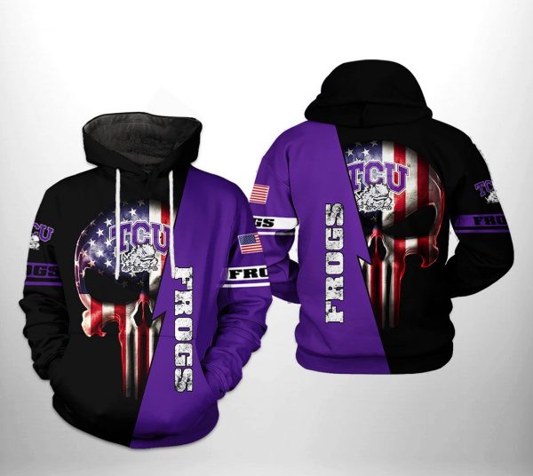 Tcu Horned Frogs NCAA US Flag Skull 3D Printed Hoodie/Zipper Hoodie