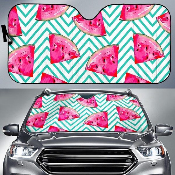 Teal Chevron Watermelon Car Auto Sun Shade