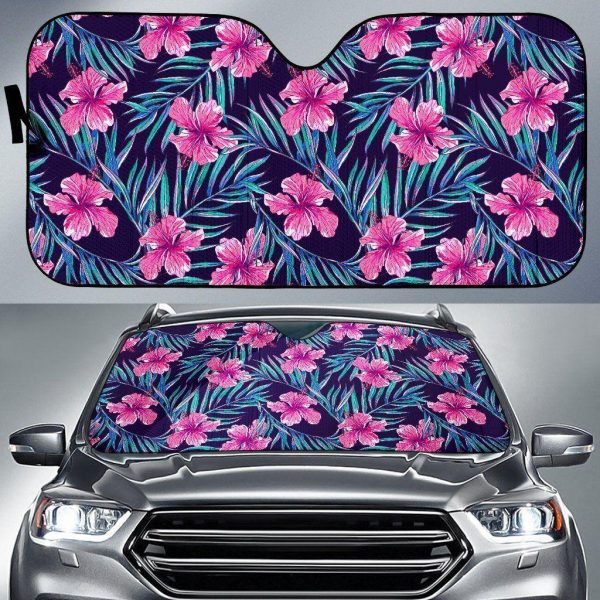 Teal Tropical Hibiscus Car Auto Sun Shade