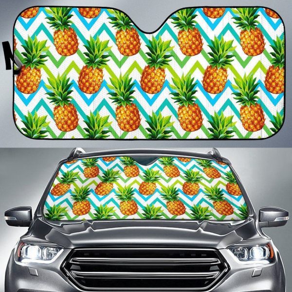 Teal Zig Zag Pineapple Car Auto Sun Shade