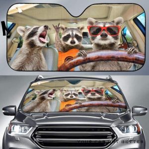 Three Funny Raccoon Driving Car Auto Sun Shade