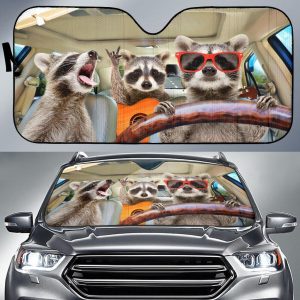 Three Funny Raccoon Drivings Car Auto Sun Shade