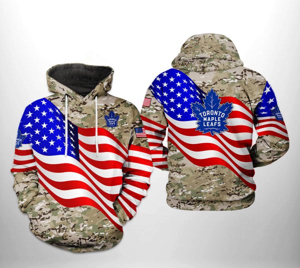 Toronto Maple Leafs NHL US FLag Camo Veteran 3D Printed Hoodie/Zipper Hoodie