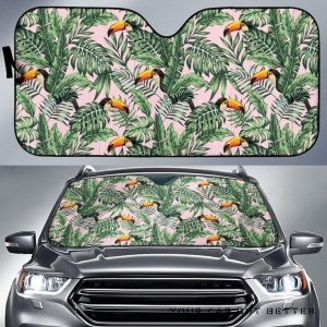 Toucan Tropical Green Jungle Palm Pattern Car Auto Sun Shade