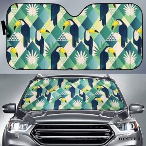 Toucan Tropical Leaves Pattern Car Auto Sun Shade