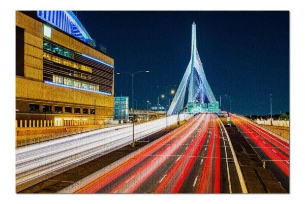 Traffic On Zakim Bunker Hill Bridge At Night Jigsaw Puzzle Set