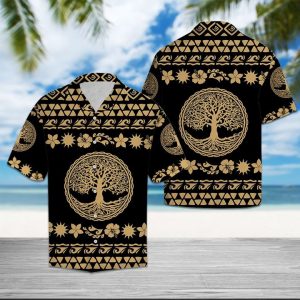 Tree Of Life Tribal Pattern Hawaiian Shirt Summer Button Up