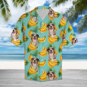 Tropical Banana Australian Shepherd Hawaiian Shirt Summer Button Up