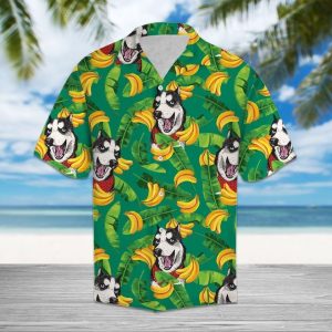 Tropical Banana Siberian Husky Hawaiian Shirt Summer Button Up