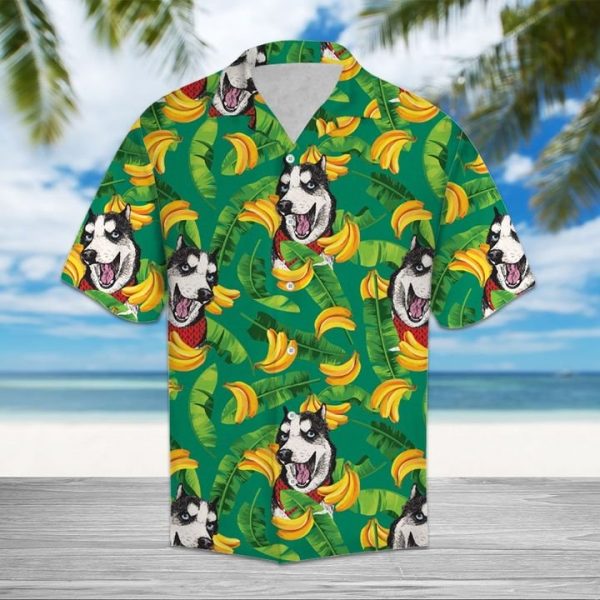 Tropical Banana Siberian Husky Hawaiian Shirt Summer Button Up