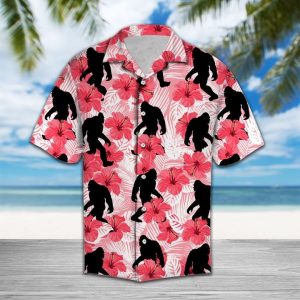 Tropical Flowers Hibiscus Bigfoot Hawaiian Shirt Summer Button Up