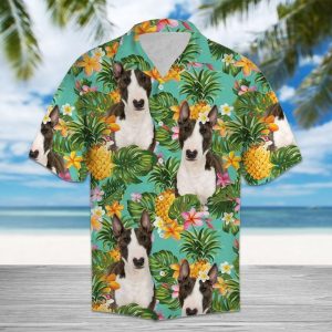 Tropical Pineapple Miniature Bull Terrier Hawaiian Shirt Summer Button Up