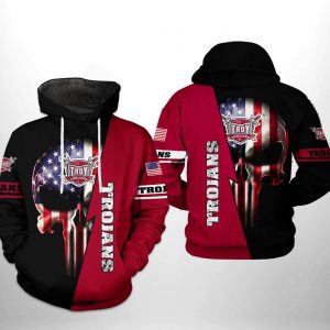 Troy Trojans NCAA US Flag Skull 3D Printed Hoodie/Zipper Hoodie