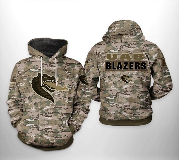 UAB Blazers NCAA Camo Veteran 3D Printed Hoodie/Zipper Hoodie