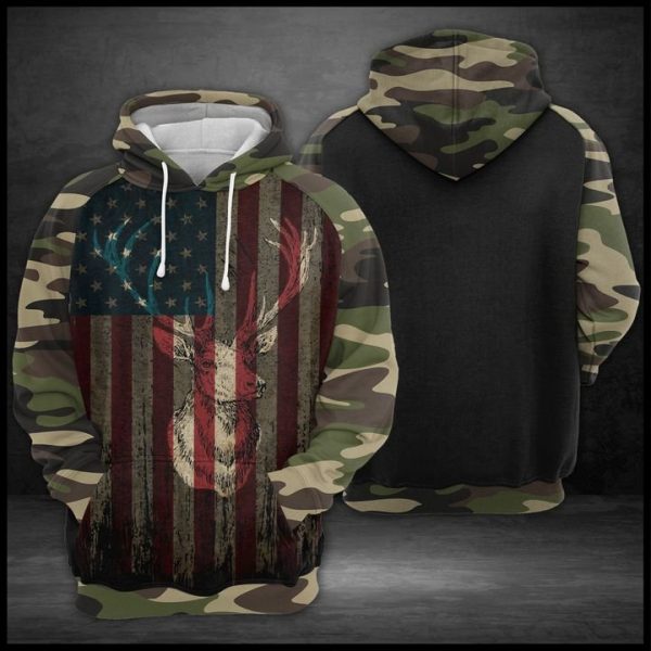 Us Flag Deer Hunting 3D Printed Hoodie/Zipper Hoodie