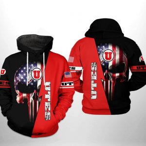 Utah Utes NCAA US Flag Skull 3D Printed Hoodie/Zipper Hoodie