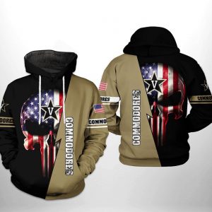 Vanderbilt Commodores NCAA US Flag Skull 3D Printed Hoodie/Zipper Hoodie