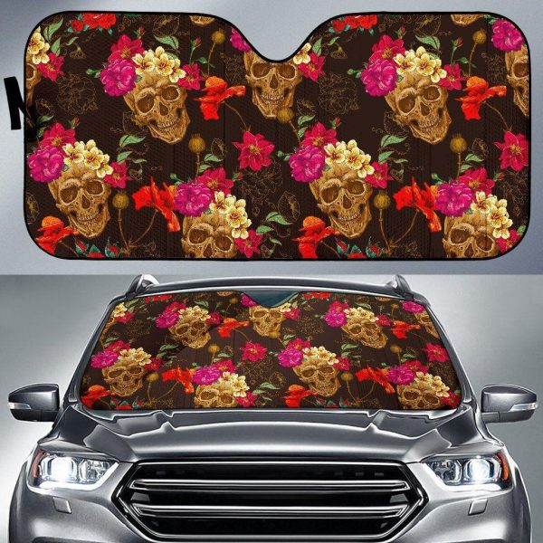 Vintage Flowers Skull Car Auto Sun Shade