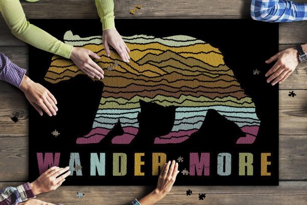 Wander More Black Bear Abstract Mountain Scene Jigsaw Puzzle Set