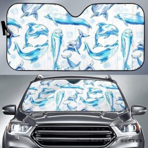 Watercolor Dolphin Pattern Car Auto Sun Shade