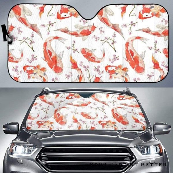 Watercolor Koi Fish P Fish Pattern Car Auto Sun Shade