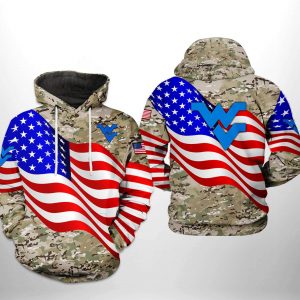 West Virginia Mountaineer NCAA US Flag Camo Veteran 3D Printed Hoodie/Zipper Hoodie