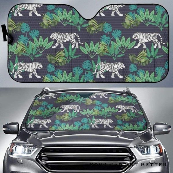 White Bengal Tigers Tropical Plant Car Auto Sun Shade