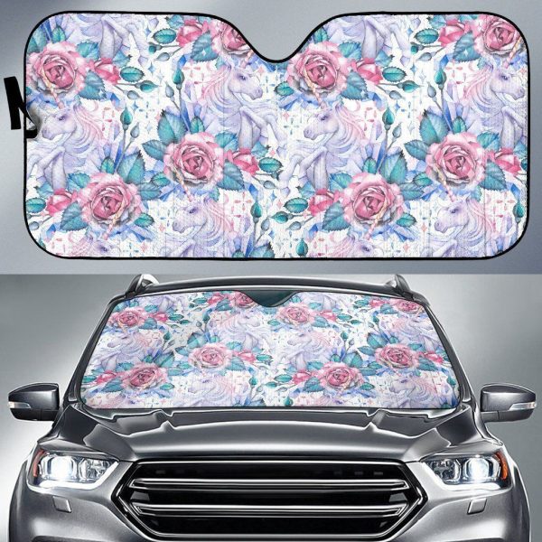 White Fairy Rose Unicorn Car Auto Sun Shade