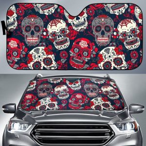 White Red Sugar Skull Car Auto Sun Shade