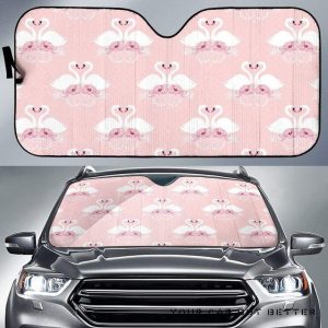 White Swan And Flower Love Pattern Car Auto Sun Shade