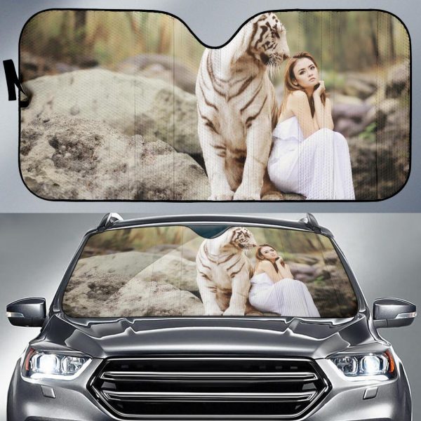 White Tiger Model Girl Photoshoot Car Auto Sun Shade