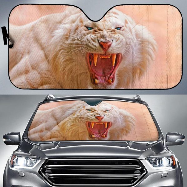 White Tiger Roaring Car Auto Sun Shade