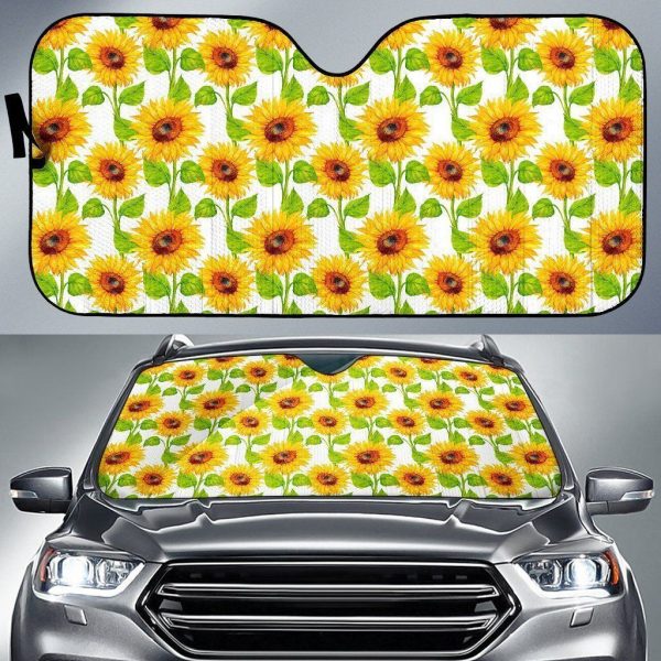 White Watercolor Sunflower Car Auto Sun Shade