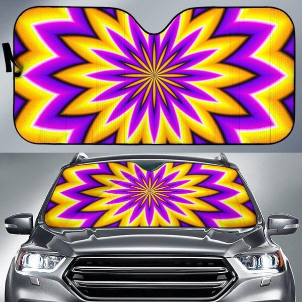 Yellow Flower Moving Optical Illusion Car Auto Sun Shade