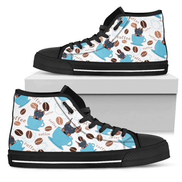 Coffee Doberman Fabric Pattern High Top Shoes