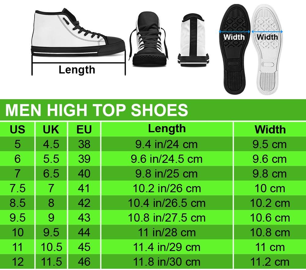 Men High Top Shoes size chart