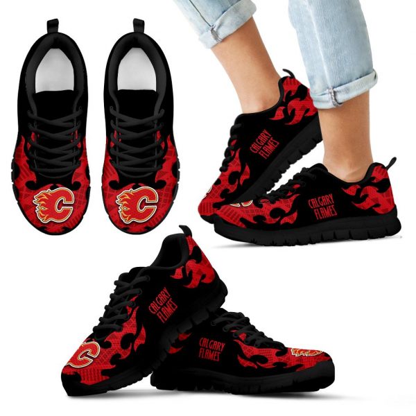 Tribal Flames Pattern Calgary Flames Sneakers